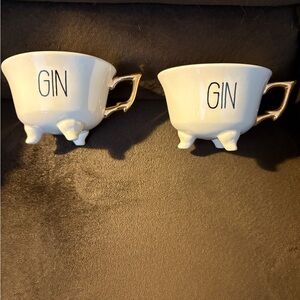 New 2 ceramic printed GIN ceramic tea cups.